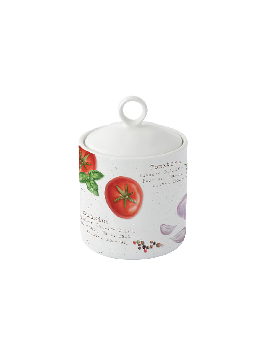 Банка для сыпучих продуктов, 700 мл, фарфор P, белая, Помидоры и Оливки, Home and Kitchen
